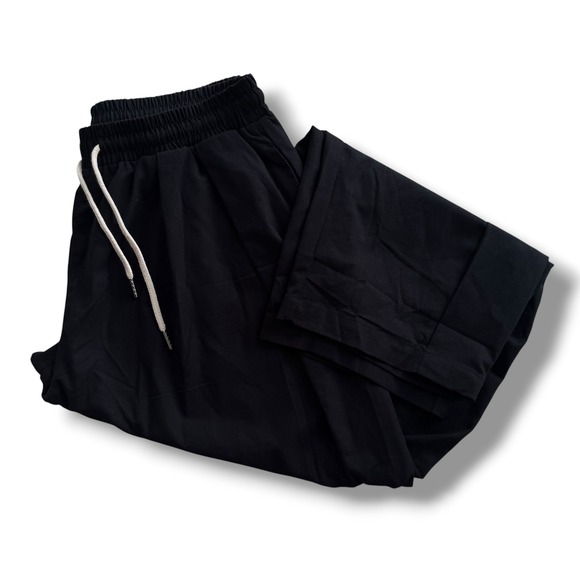 Coofandy Pants - COOFANDY Women M Black Cotton Rayon Wide Leg Drawstring Cropped Pants Boho Beach